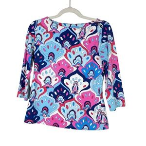 J McLaughlin Catalina Cloth Boat Neck Button Jersey Artsy Top Retro Size Small